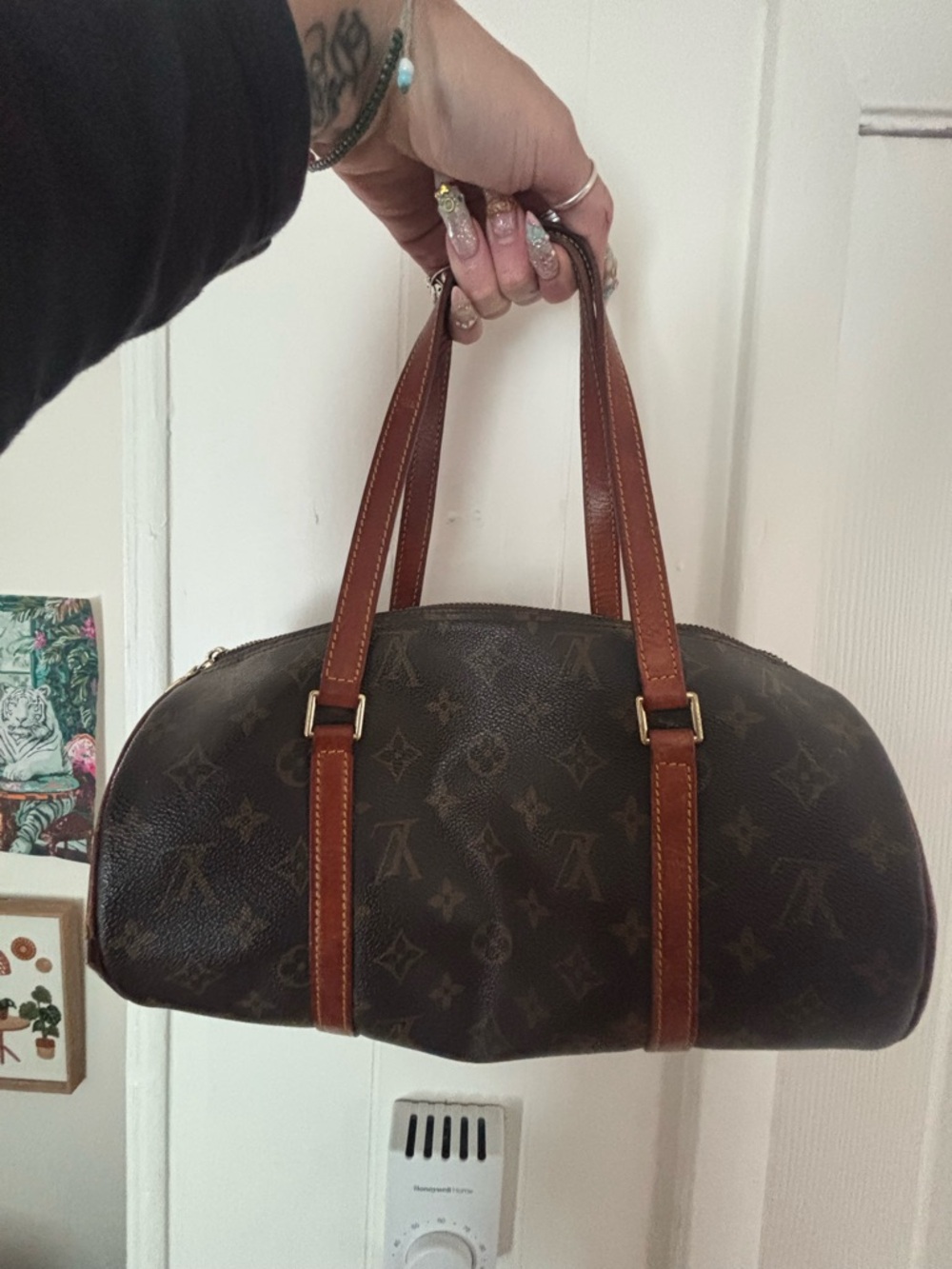Louis Vuitton Brown Monogram Duffel Bag with Tan Straps - Picture 4 of 6
